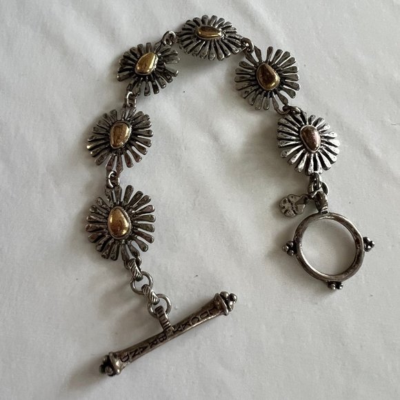 Lucky Brand Two Silver Gold Tone Starburst Link Toggle Bracelet - Picture 2 of 9